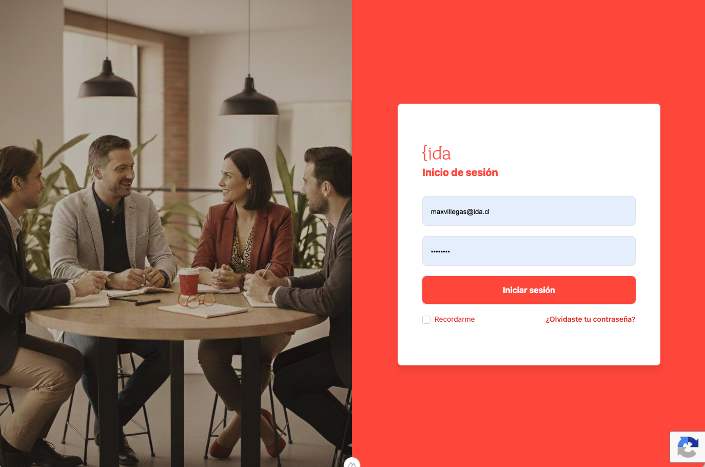 Pantalla de acceso del CRM de IDA
